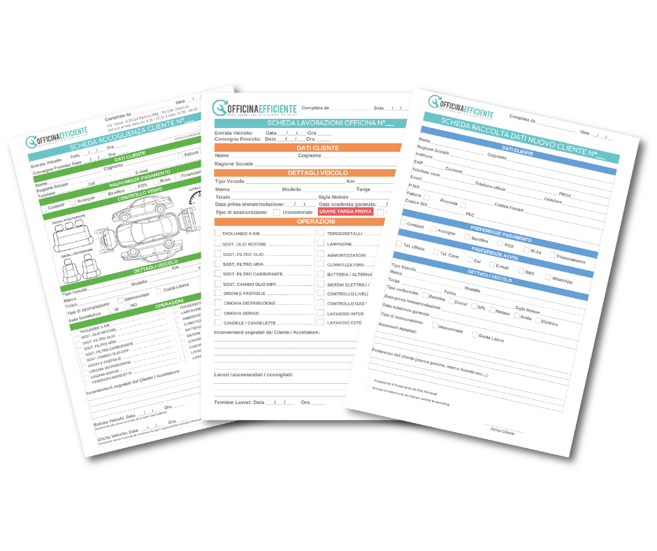 tre schede di accettazione e di lavoro 